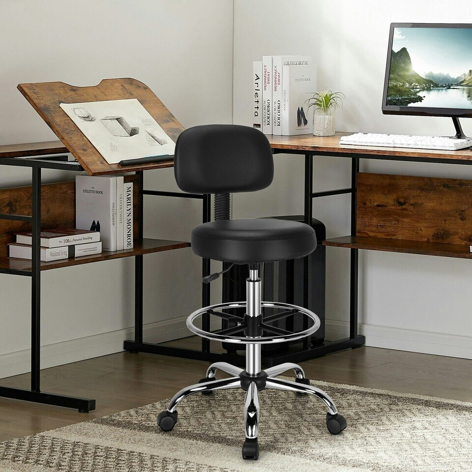 image 1 of COSTWAY Ergonomic Drafting Office Chair w/ Backrest Black