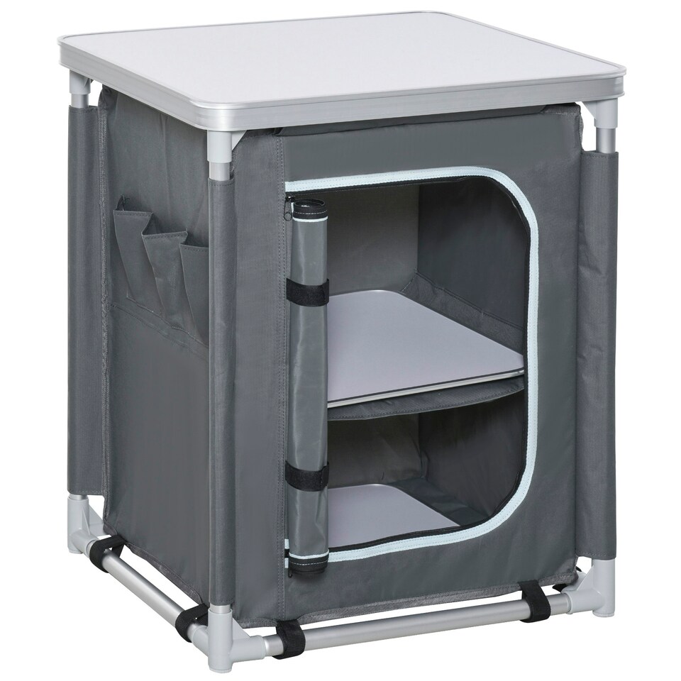 image 1 of Outsunny Outdoor 2-shelf Camping Cupboard Kitchen Station Cook Table Aluminum