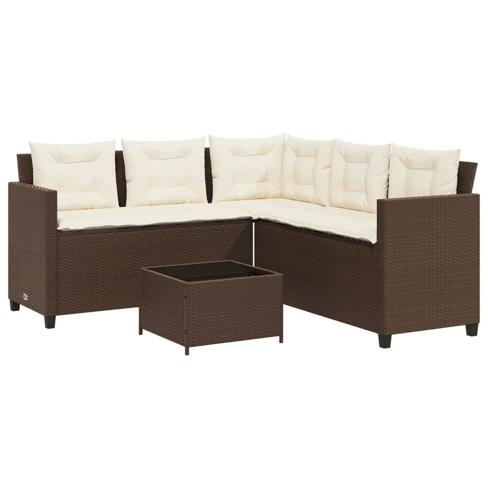 Garden Sofa with Table and Cushions LShaped Brown Poly Rattan Tesco