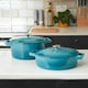 image 2 of Cooks Professional Cast Iron Casserole Set of 2 | 26cm and 28cm | Enamelled Inside and Out | Graduated Teal