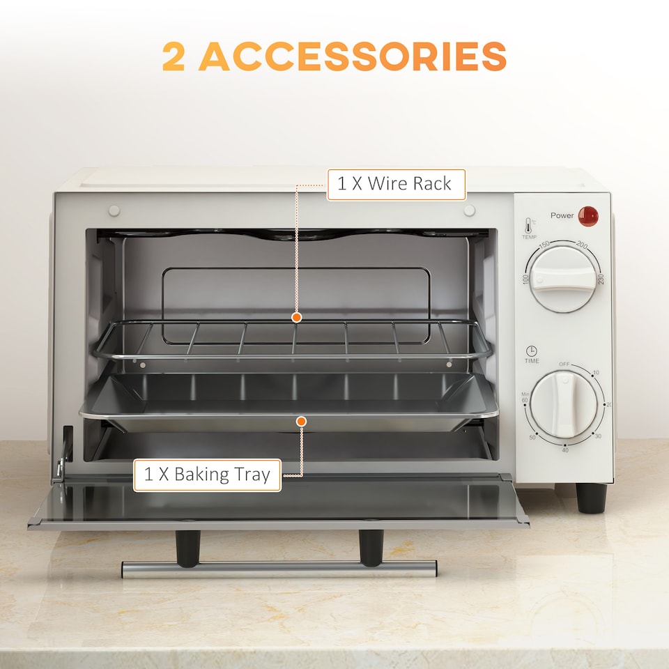 image 1 of HOMCOM Mini Oven, 9L Countertop Electric Grill, Toaster Oven with Adjustable Temperature, Timer, Dishwasher Safe Baking Tray and Wire Rack, 750W, Cream