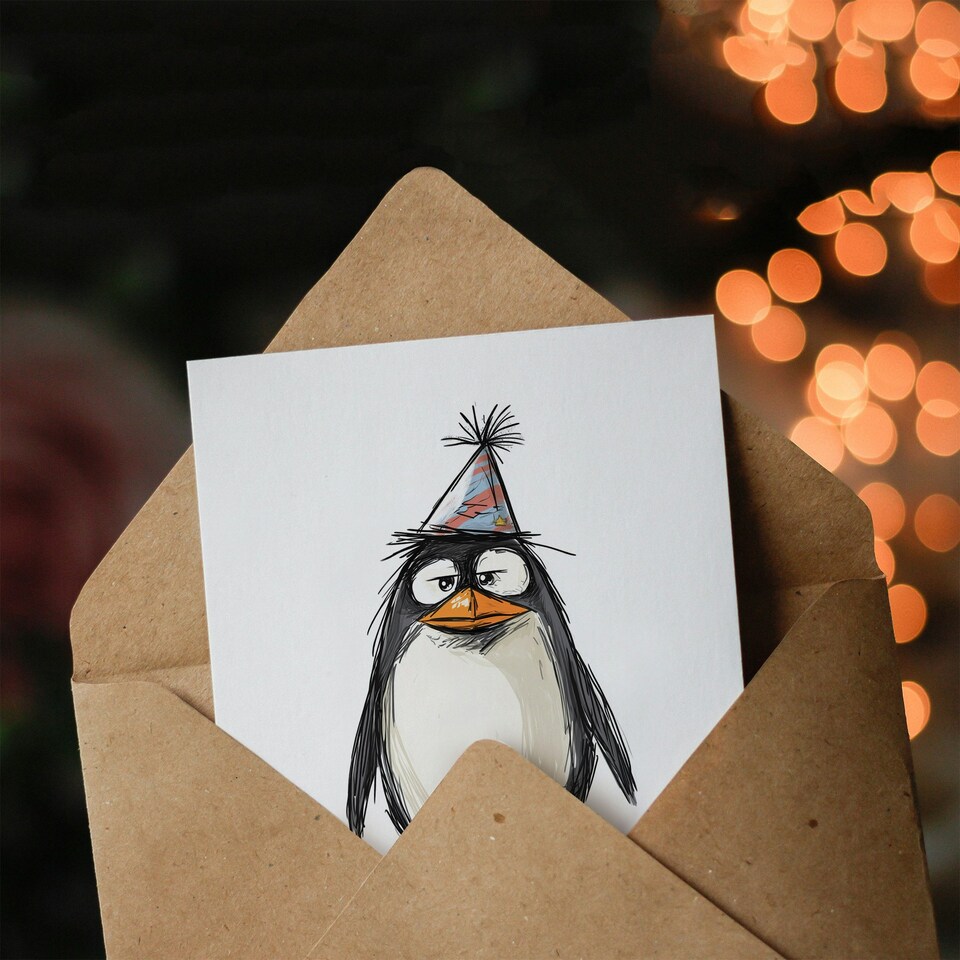 image 1 of Sarcastic Penguin Well Done Born Many Years Ago Birthday Card