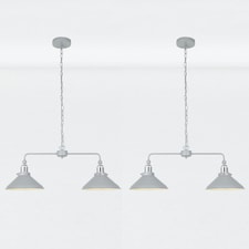 First Choice Lighting Set of 2 Maxwell Flint Grey Chrome 2 Light Bar Ceiling Pendant Lights Grey | Grey