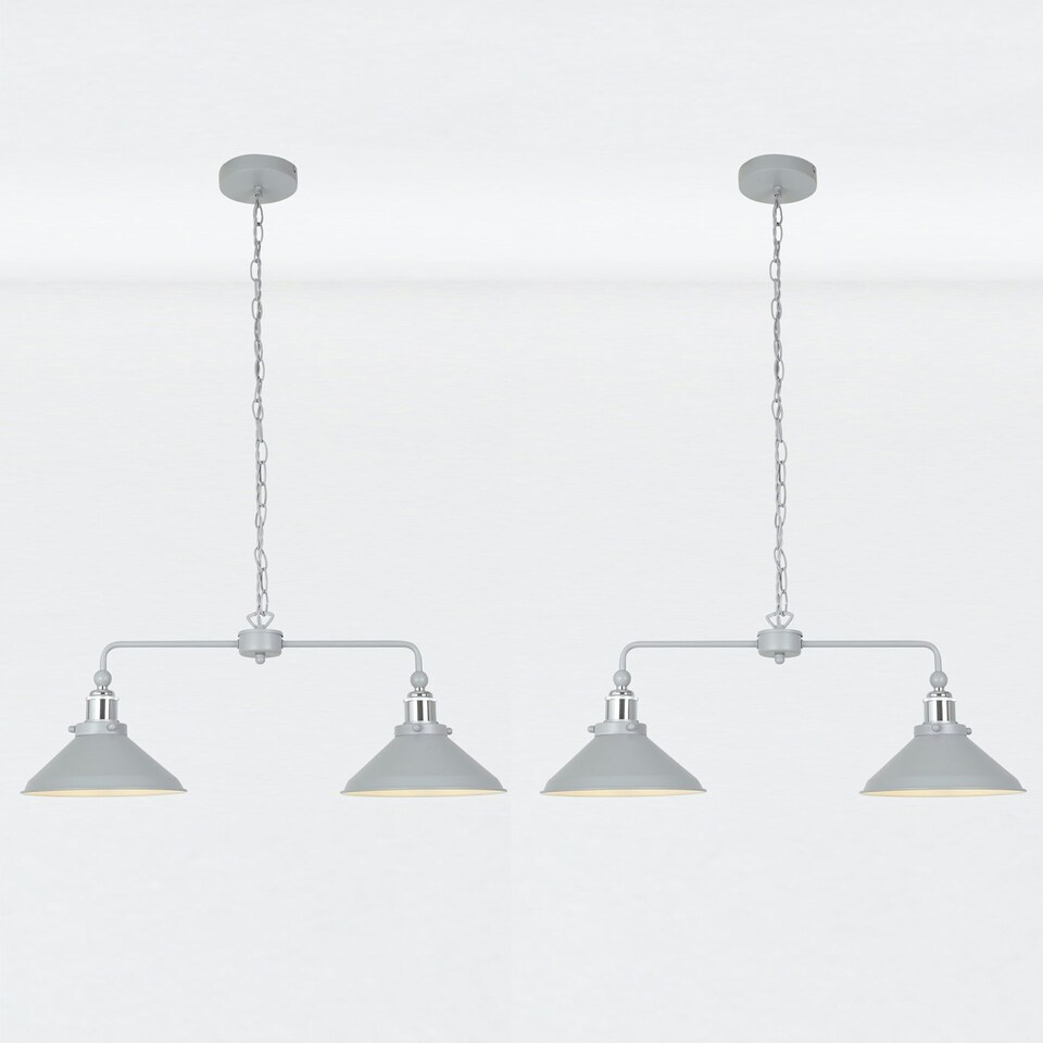image 1 of First Choice Lighting Set of 2 Maxwell Flint Grey Chrome 2 Light Bar Ceiling Pendant Lights Grey | Grey