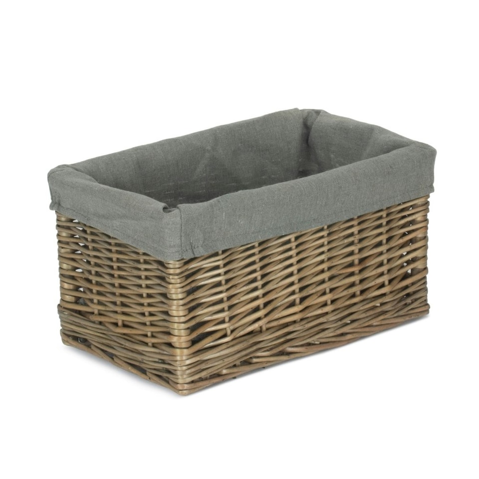 image 1 of Large Antique Wash Grey Cotton Grey Lined Willow Storage Baskets | Grey | Grey