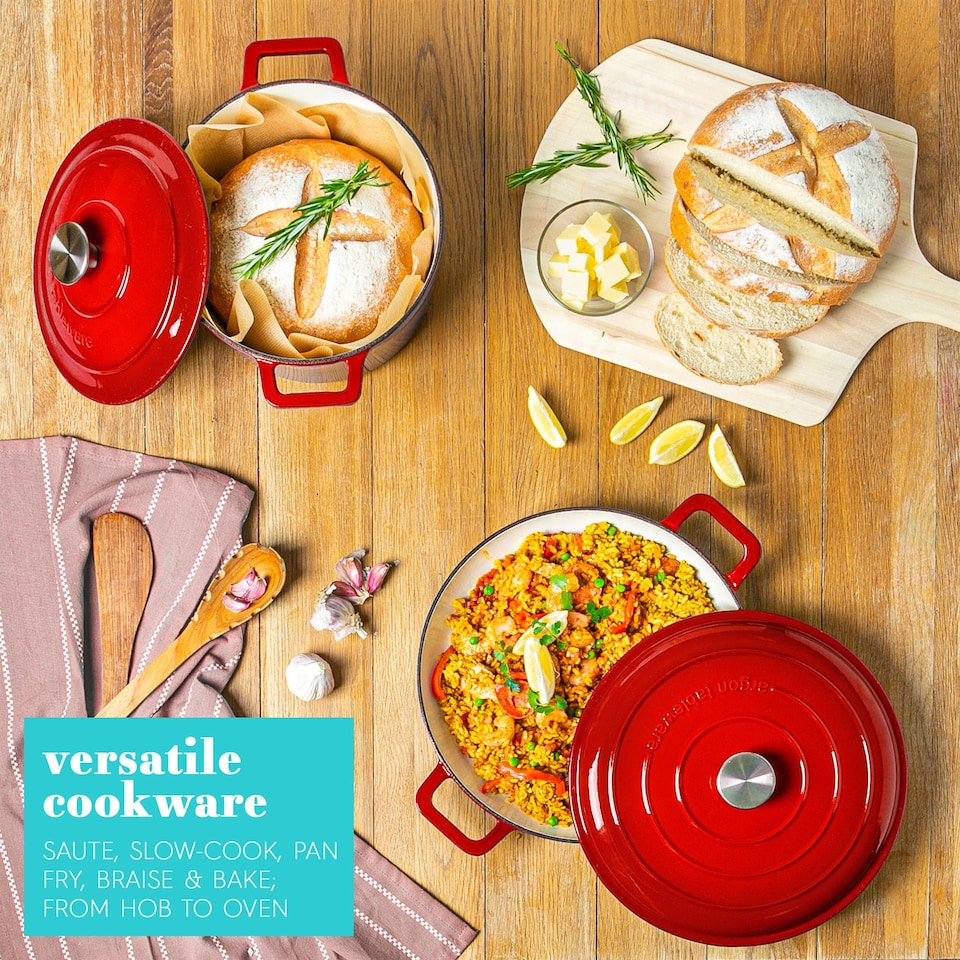 image 1 of Argon Tableware 2pc Shallow Cast Iron Casserole Dish Set - 2.3L/4.68L - Red Ombre | Red | Red Ombre | 2