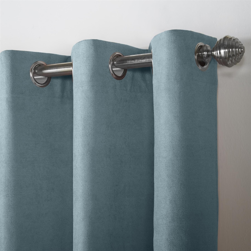 image 1 of Velvet Chenille Eyelet Curtains Ready Made Pair - 142cm x 137cm - Teal