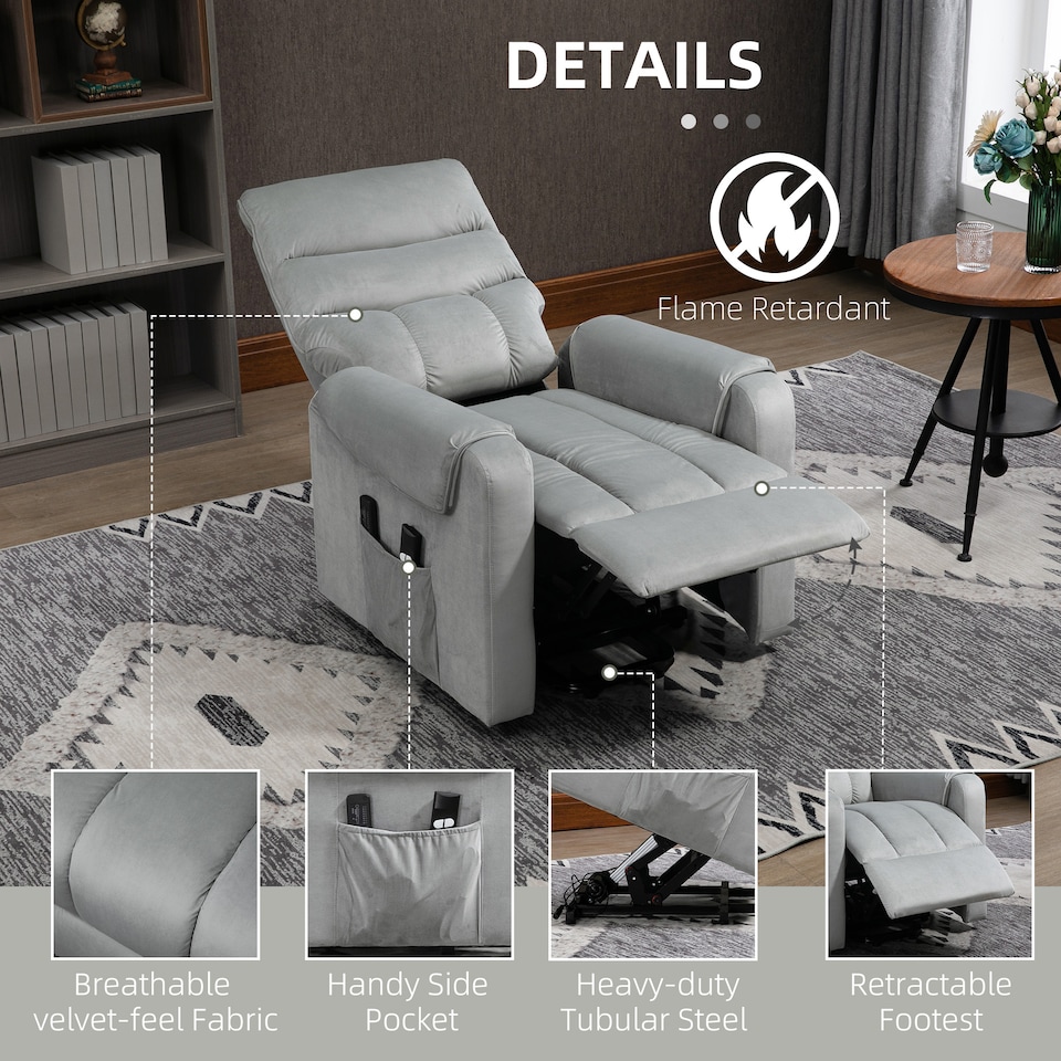 image 1 of HOMCOM Power Lift Chair, Rise and Recliner Chair with Remote Control, Grey | Grey