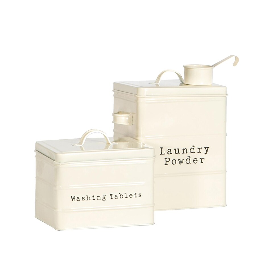 image 1 of Harbour Housewares 2 Piece Vintage Metal Utility Canisters Set - Cream | Cream | Cream | 4