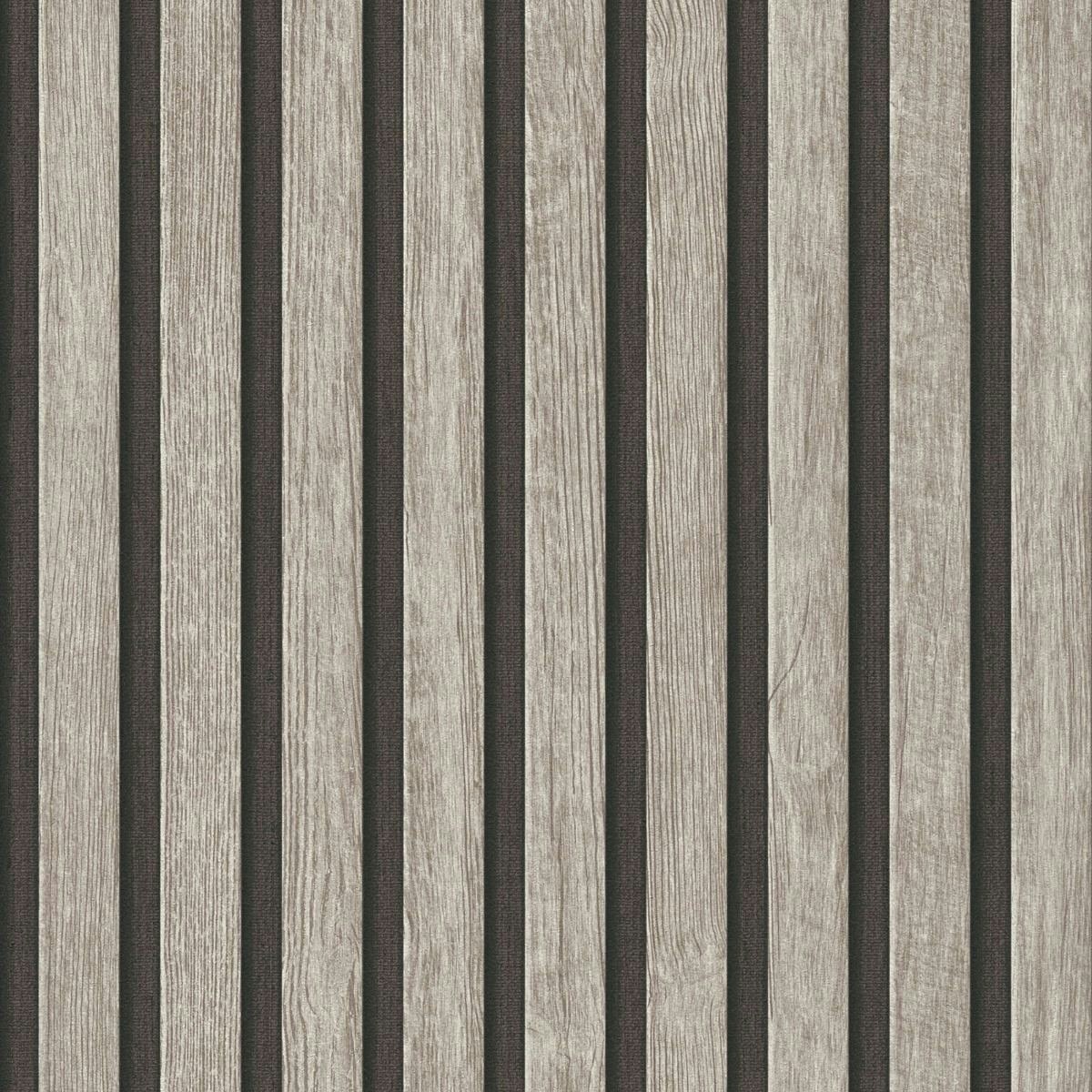 AS Creation Wood Slats Wallpaper - Grey/Black - 10m x 53cm Grey