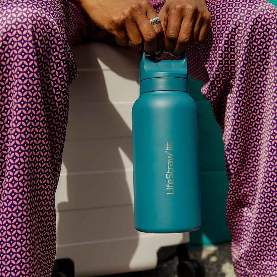 image 1 of LifeStraw Go 2.0 Stainless Steel Water Filter Bottle 700ml - Laguna Teal