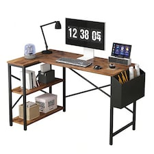 MCC Direct Computer Desk L Shaped Corner Desk with Adjustable shelves - Lotus 120cm Brown | Brown