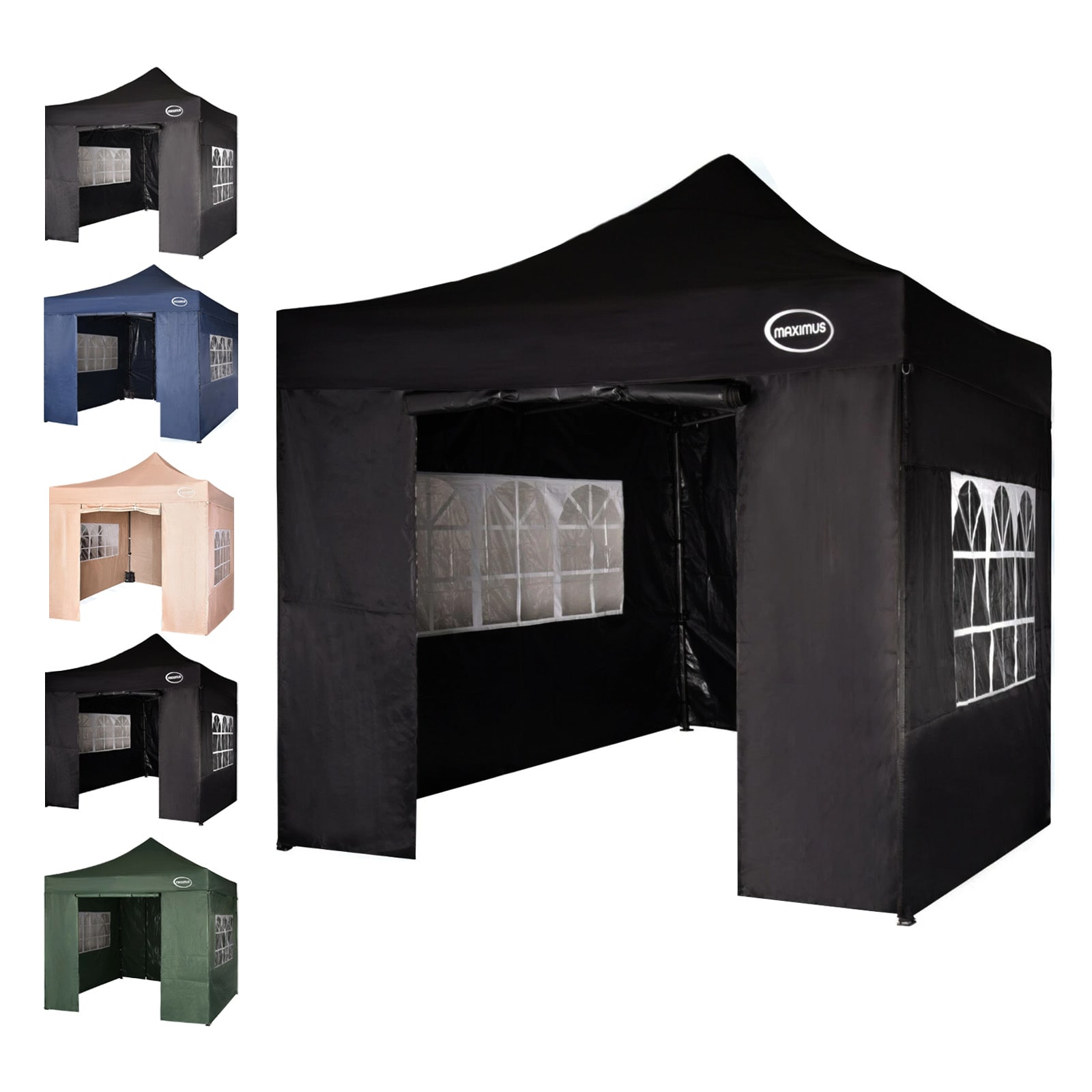 Maximus 3 x 3m Heavy Duty Pop up Gazebo With Removable Sides | Black | Black