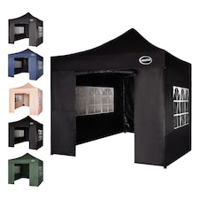 Maximus 3 x 3m Heavy Duty Pop up Gazebo With Removable Sides | Black | Black