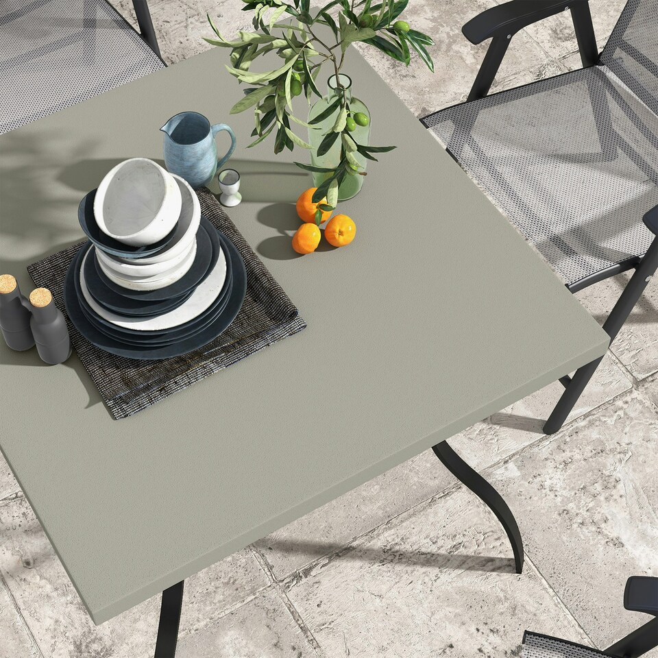 image 1 of Outsunny Garden Dining Table w/ Umbrella Hole, Dining Table for 4, Grey