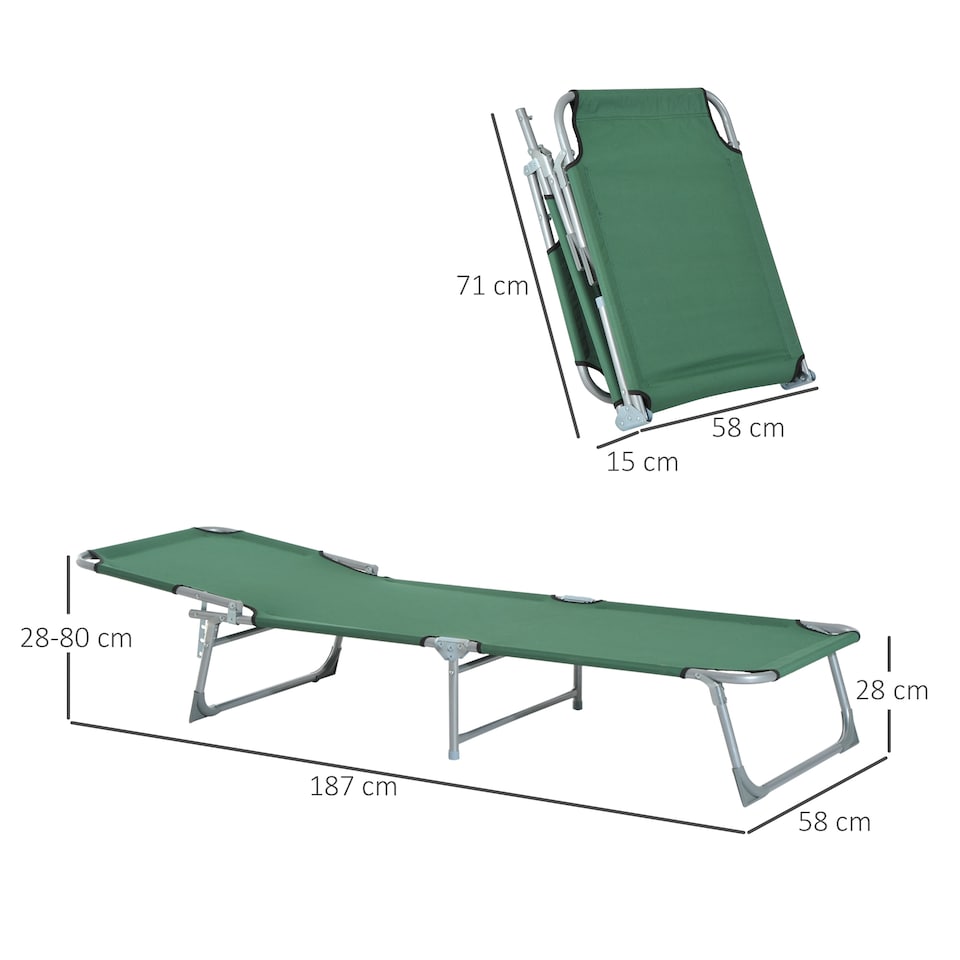 image 1 of Outsunny Camping Cot Picnic Sun Lounger Portable Folding Chair Patio Green | Green | Green