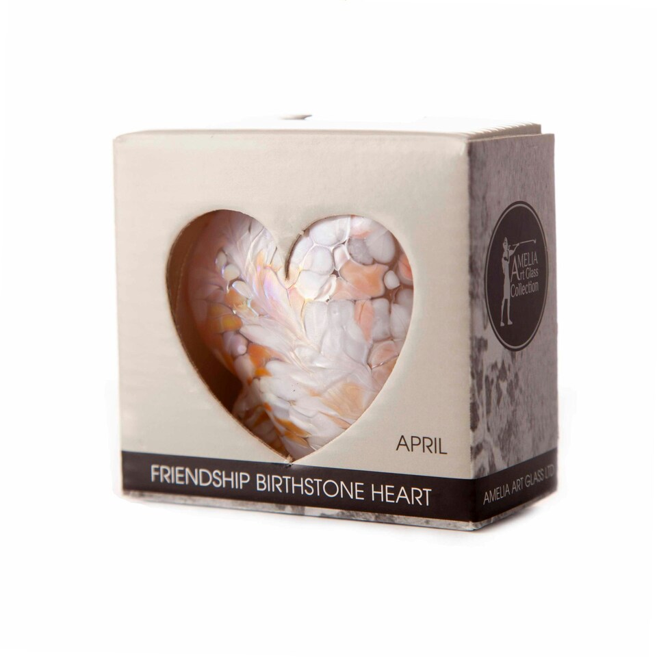 image 1 of Amelia Art Glass Hanging Friendship Birthstone Heart Ornament April