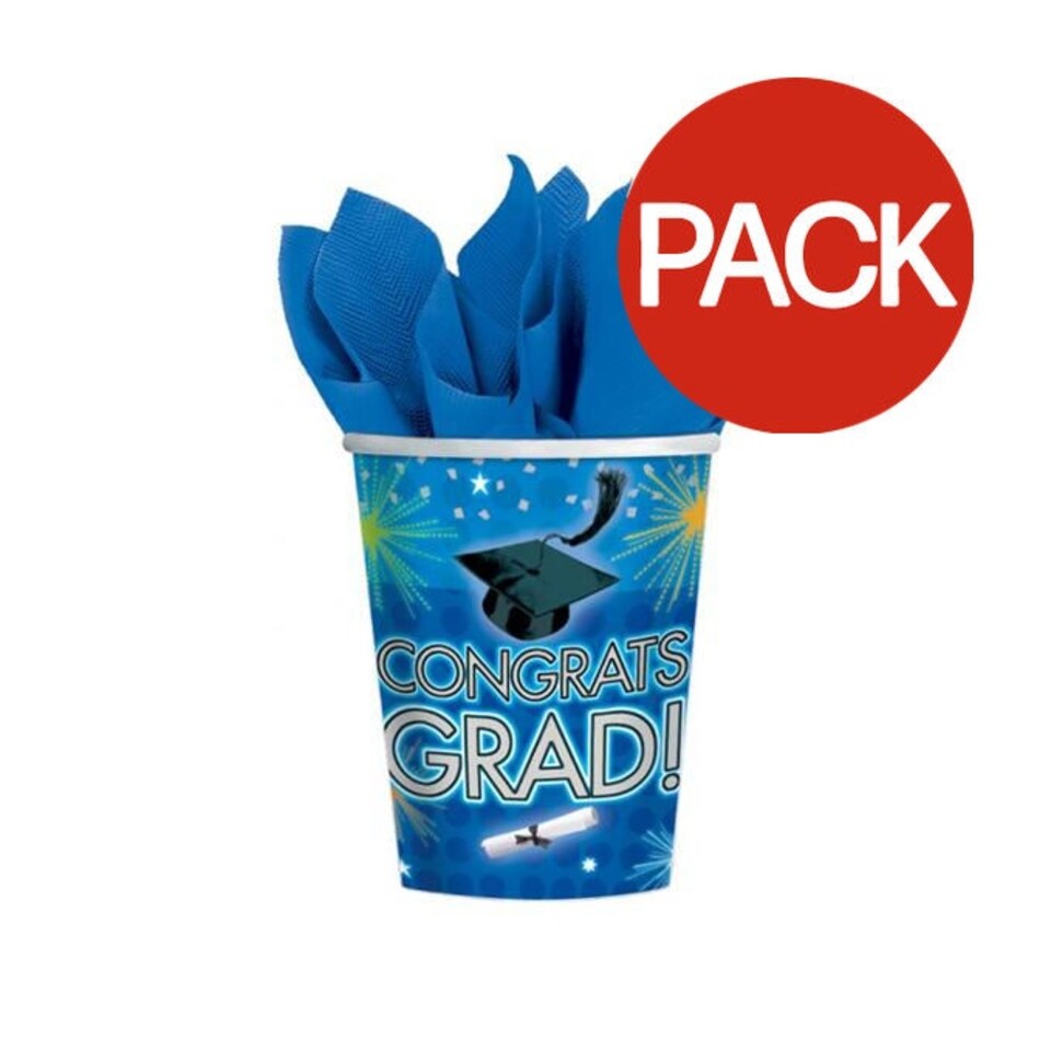 Congrats Grad Paper Graduation Party Cup (Pack of 8) - Blue - One Size