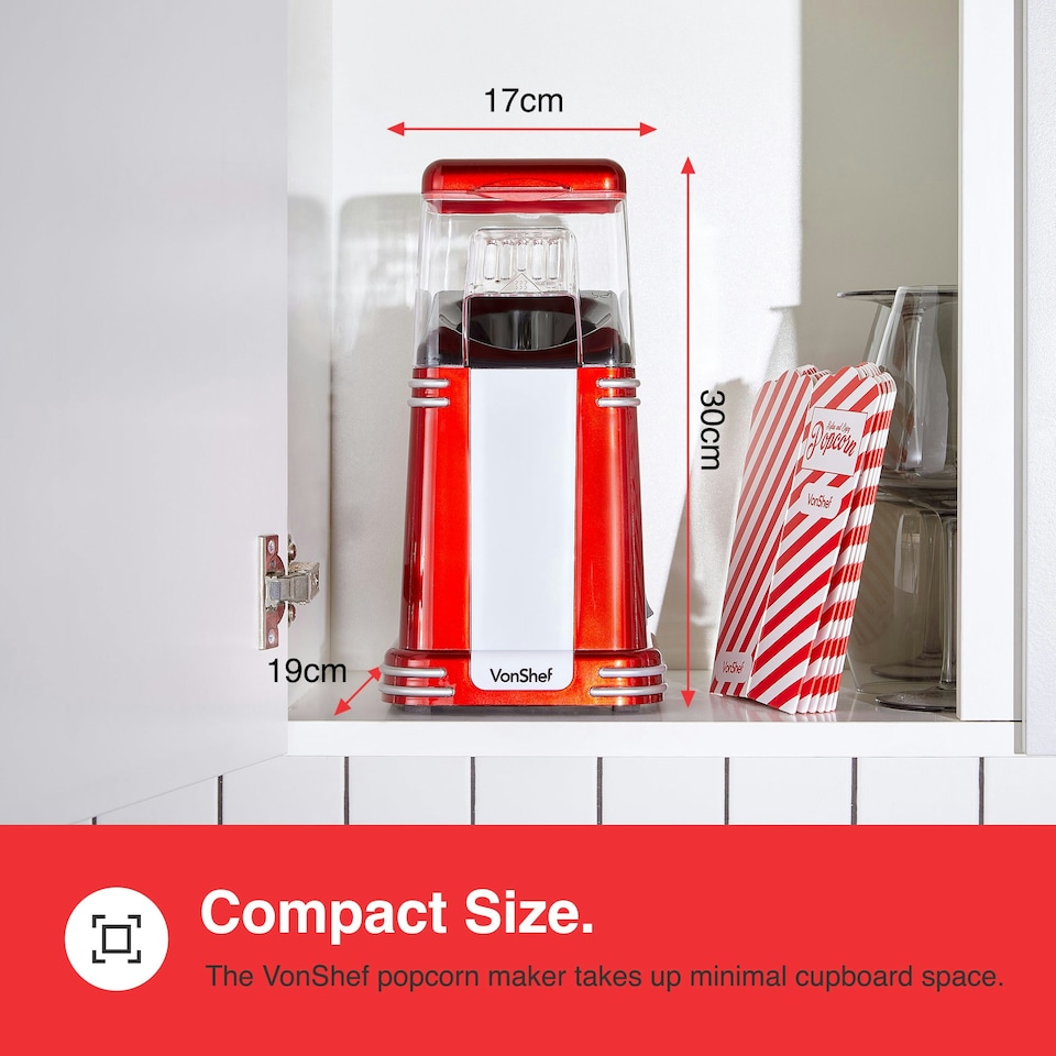 image 1 of VonShef Popcorn Machine Retro with Hot Air Circulation 1200W