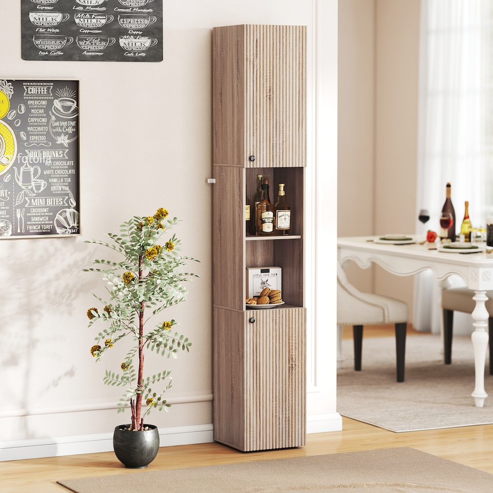 image 1 of HOMCOM 182 cm Tall Bathroom Cabinet with Adjustable Shelves, Natural