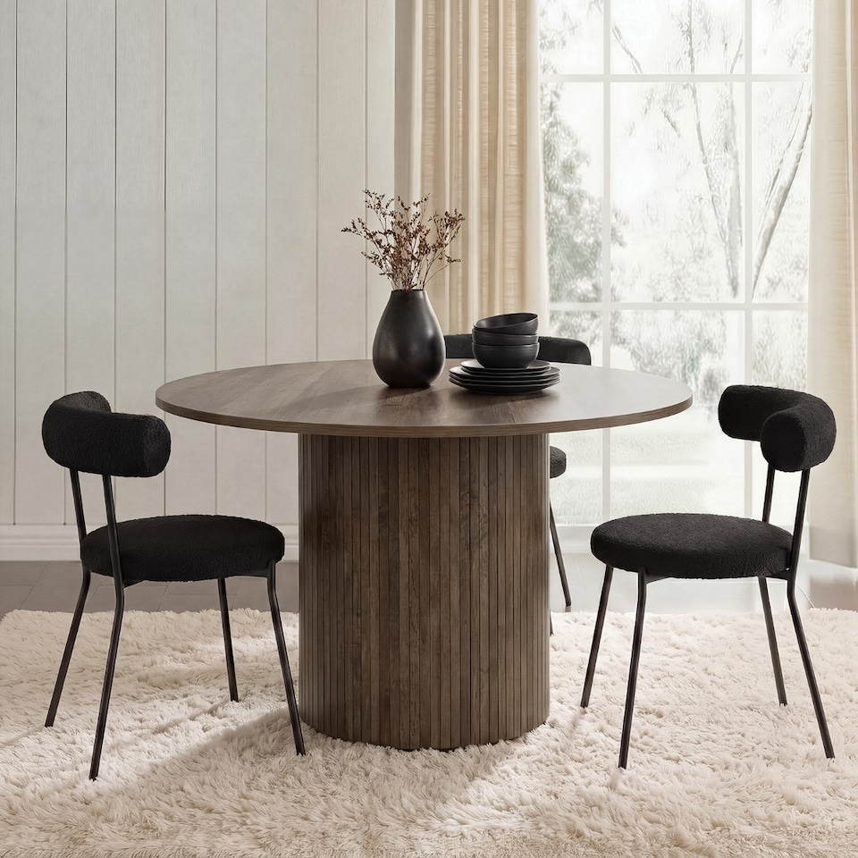 image 1 of OHS Madison Ribbed Round Dining Table Wood Effect - Medium Wood