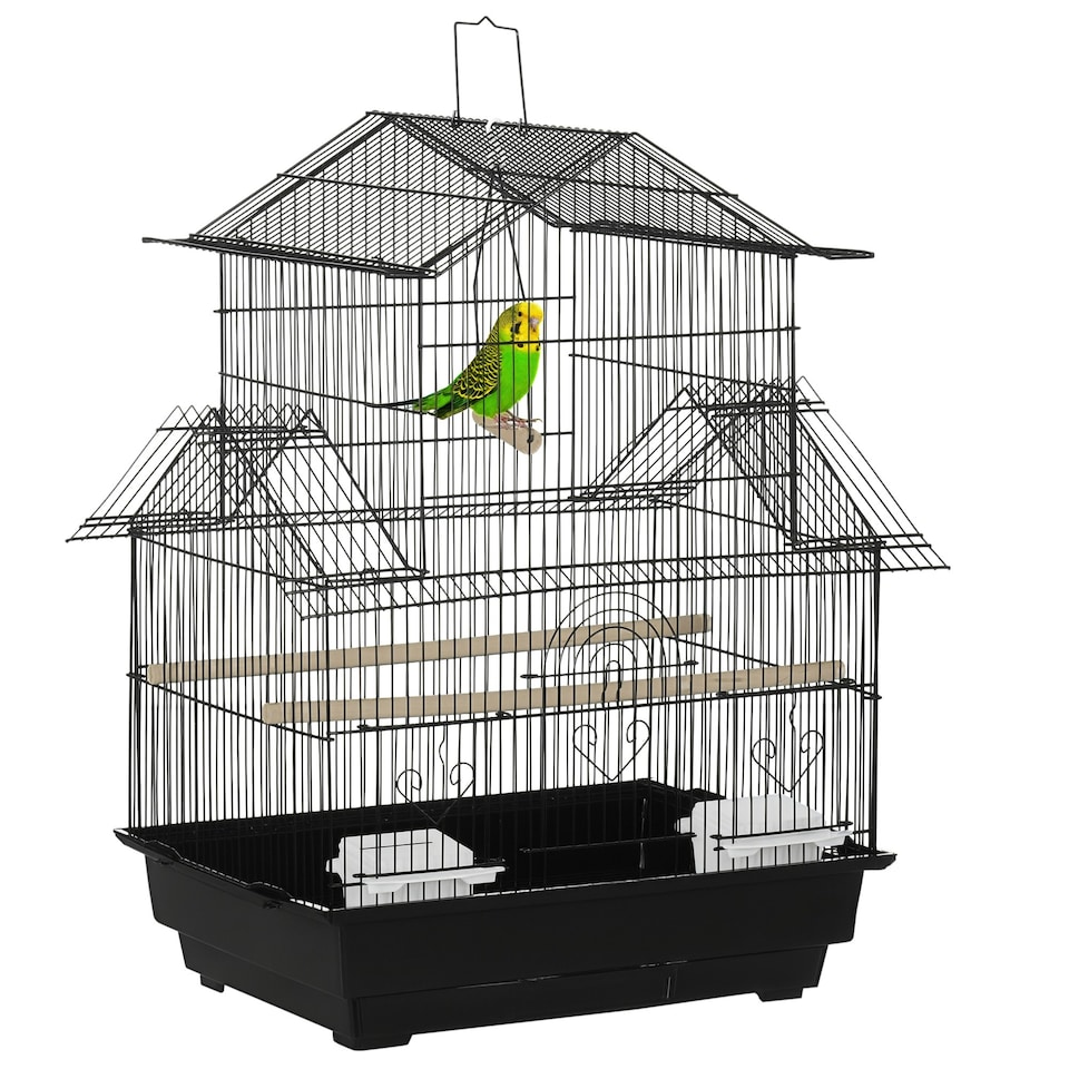 image 1 of PawHut Metal Bird Cage Small w/ Perch Food Container Handle for Finch Canary