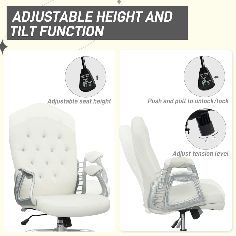 image 1 of Vinsetto Home Office Chair with Adjustable Height Tilt Function Cream White | Cream | White | One Size