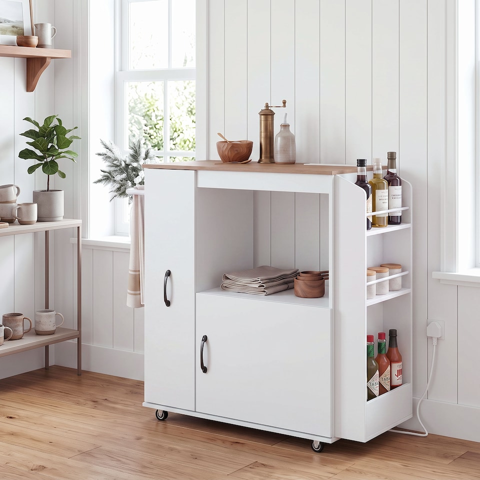 image 1 of HOMCOM Kitchen Trolley on Wheels, Rolling Kitchen Cart with Power Outlet