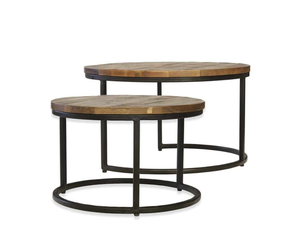 image 1 of Industrial Round Stool (Set of 2) - Mango Wood/Iron - L70 x W70 x H40 cm - Mango PP Saw Finish