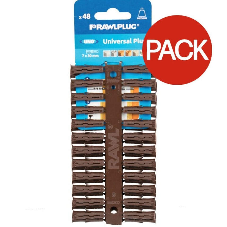Rawlplug Universal Plug (Pack Of 48) - Brown - 6 x 28mm