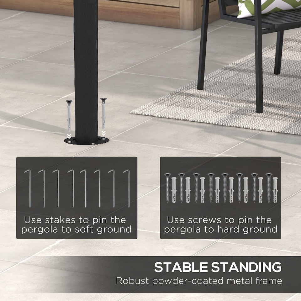 image 1 of Outsunny 3 x 4m Pergola, Lean to Garden Gazebo with UVResistant Canopy and Metal Frame, Outdoor Sun Shade Shelter for Porch, Patio, Deck, Grey