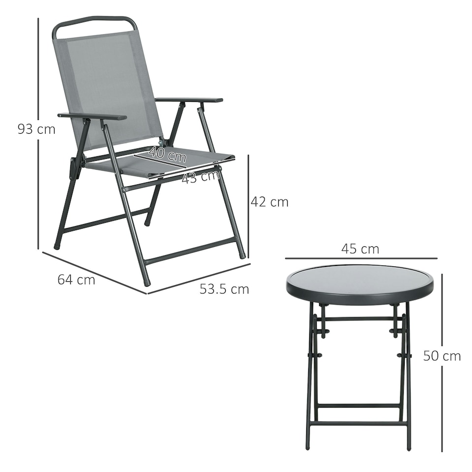 image 1 of Outsunny Patio Bistro Set Folding Chairs & Coffee Table for Balcony Light Grey
