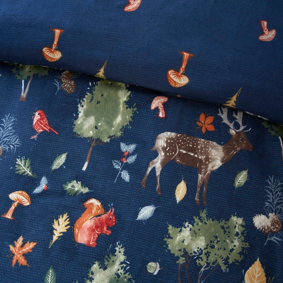 image 1 of Autumn Forest Microfibre Reversible Duvet Cover Set with Pillowcase Multi | Blue | King