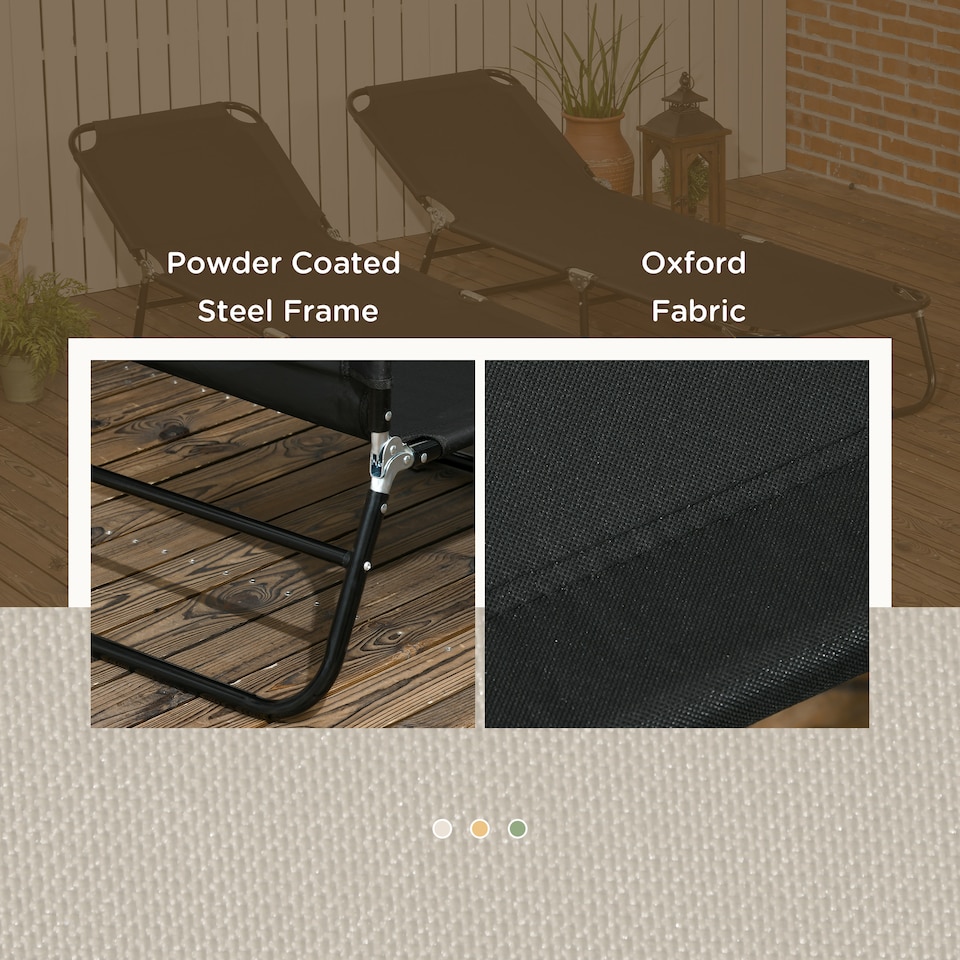 image 1 of Outsunny Folding Sun Loungers Set of 2 with Adjustable Backrest, Black