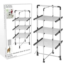 BLACK+DECKER 63091 3-Tier Heated Clothes Airer with Cover & Wheels