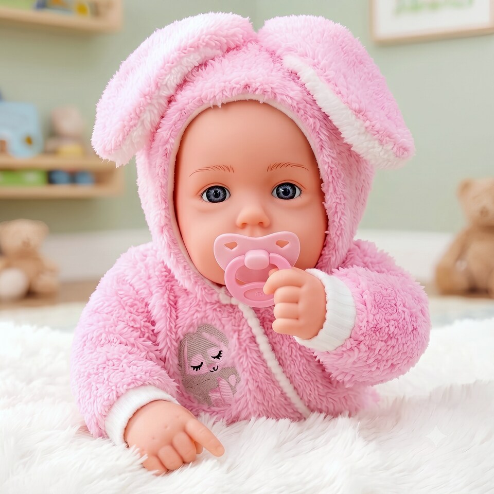 image 1 of BiBi Doll 20" Bunns Baby Doll Girl with Baby Pink Jumpsuit, Sounds & Dummy Toy