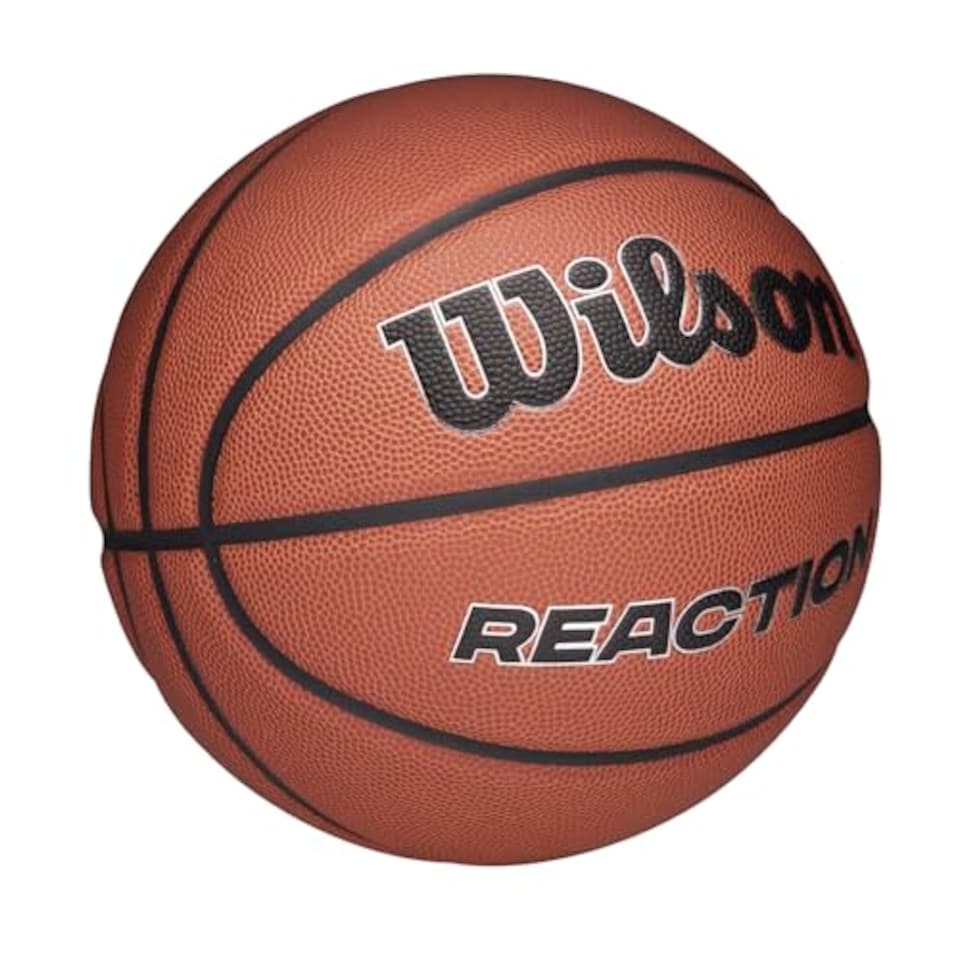 image 1 of Wilson Reaction Plus Basketball, Made From Durable Composite Materials With Deep Channel Design, Colour: Brown/Silver, Size: 7