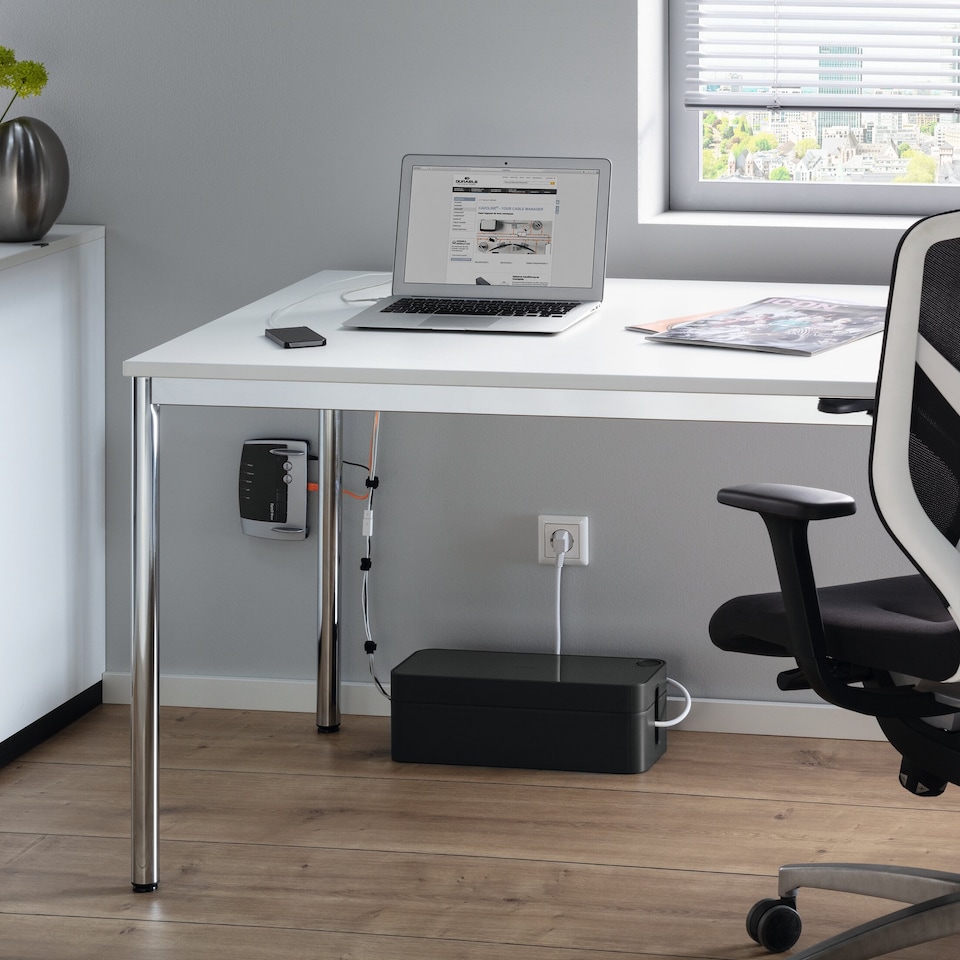 image 1 of Durable CAVOLINE Cable Management Box Organiser Wire Tidy | Large | Graphite | Grey