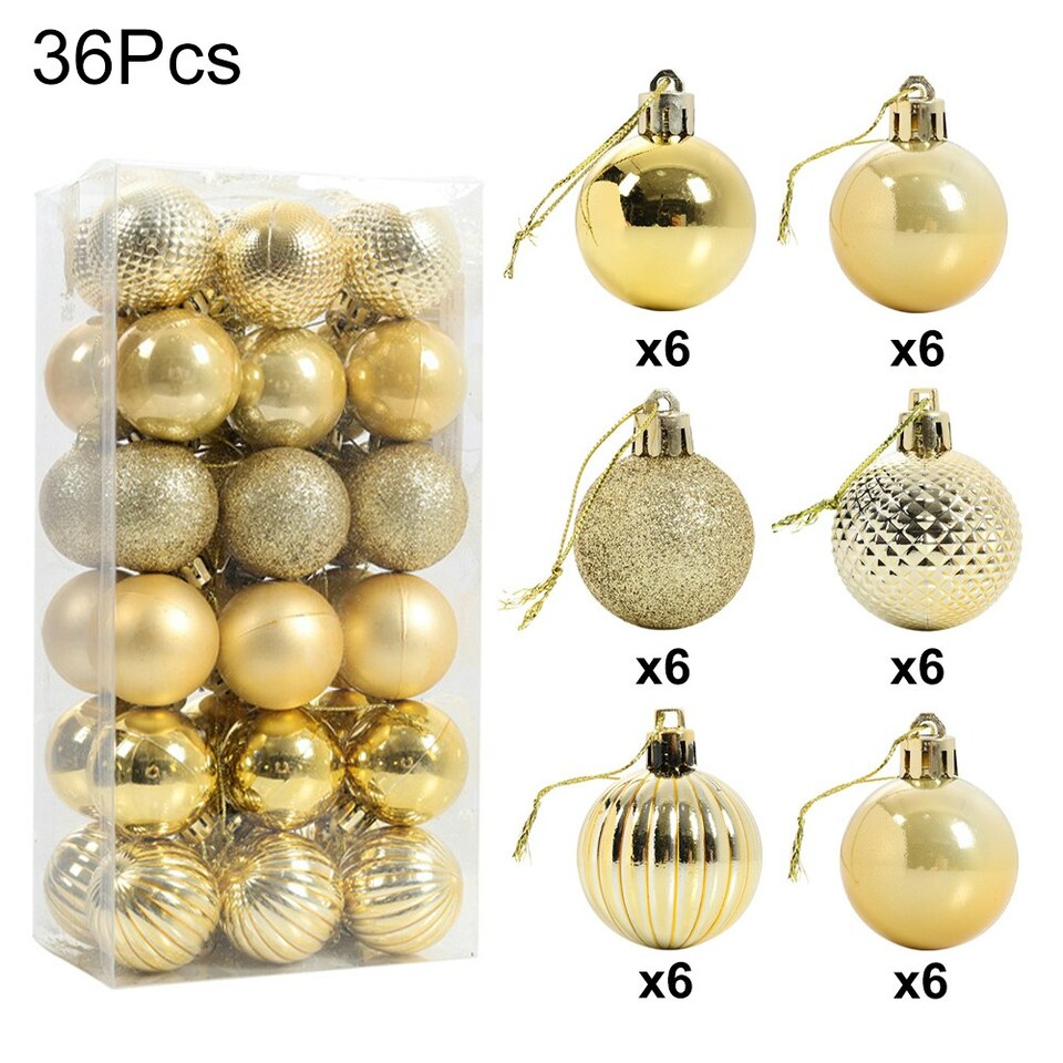 image 1 of Living and Home 36Pcs Xmas Ball Ornament Christmas Tree Deluxe Bauble Set- Gold