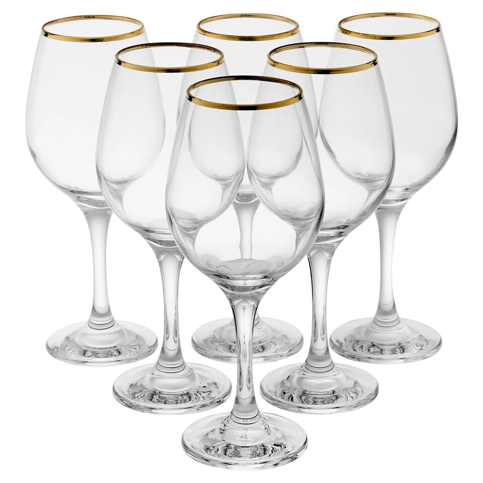 image 1 of Amber Gold Rimmed Wine Glass Drinking Glasses Sets Gift | Clear | Clear