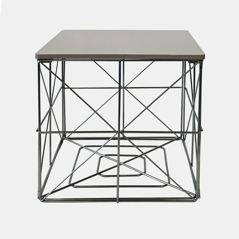 image 1 of OHS Large Square Cube Wired Basket Storage Home Side End Folding Table Black
