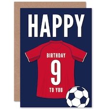 Football Strip Kit Dark Red Top On Age 9 Year Old Child Kids 9th Birthday Card