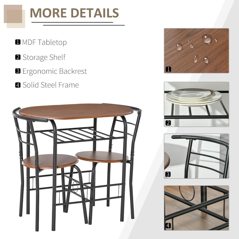 image 1 of HOMCOM 3-Piece Bar Table Set 2 Stools Industrial Dining Room W/ Storage Shelf