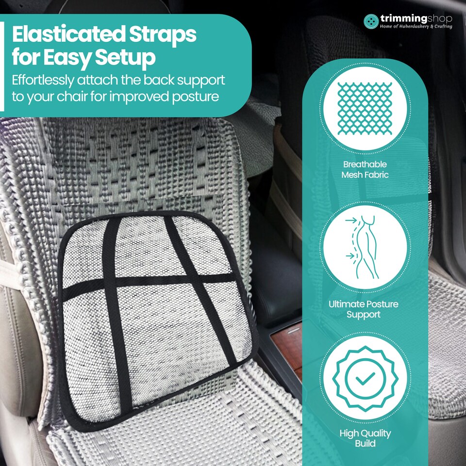 image 1 of Black Mesh Lumber Back Support for Office Chair & Car Seat With Air Flow