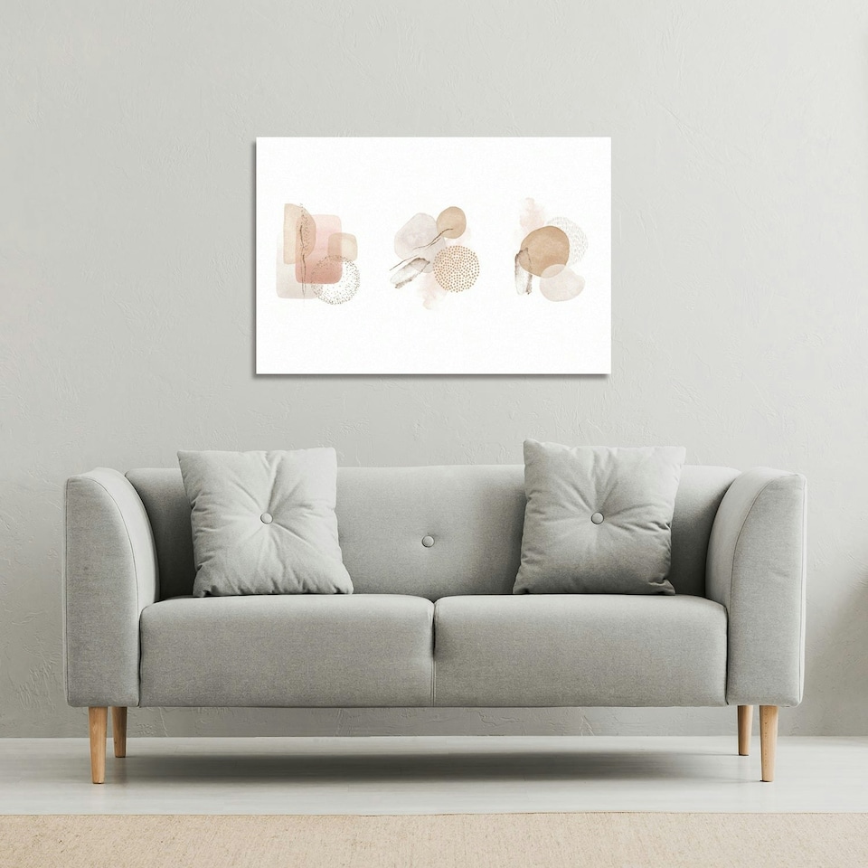 image 1 of Beige watercolour Illustration and gold elements (Canvas Print) 77 x 51 x 4cm
