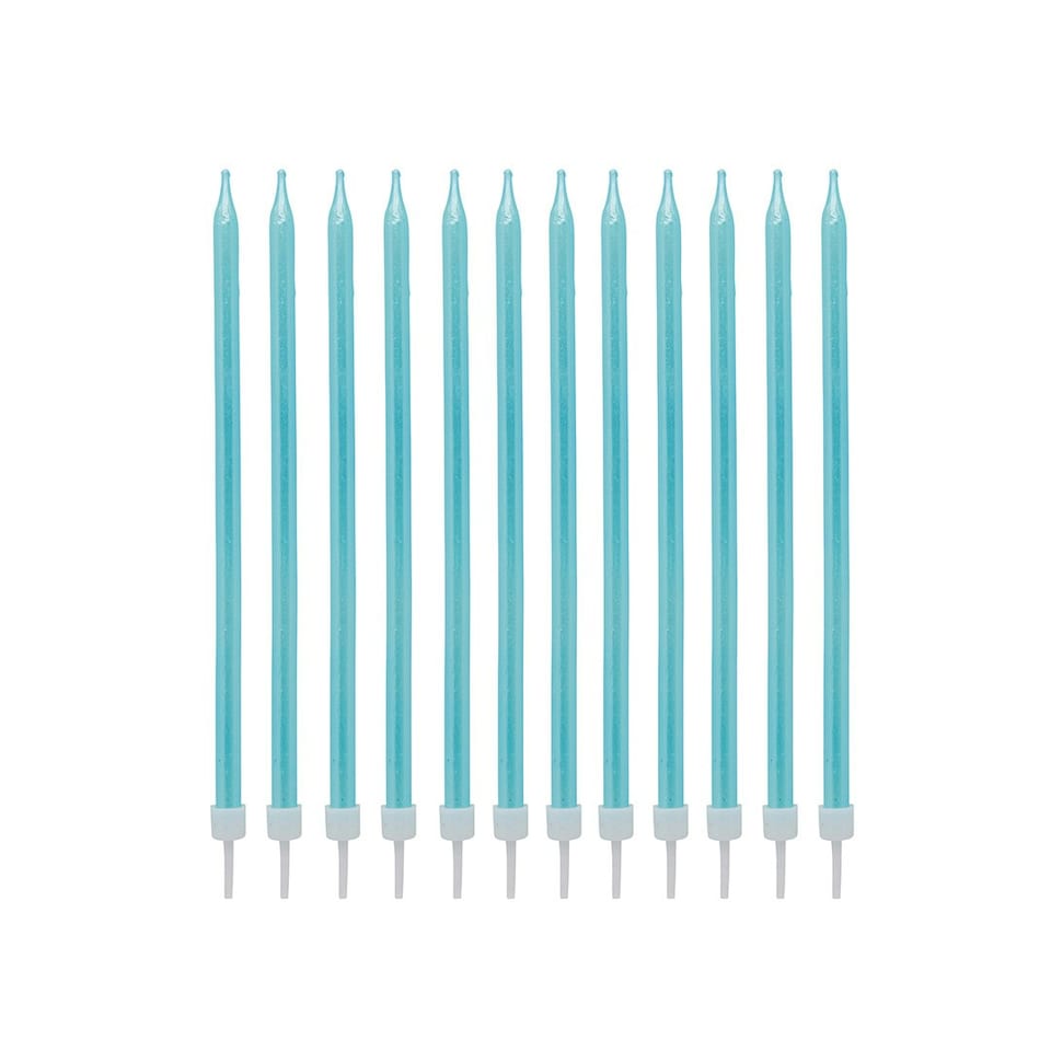 image 1 of Blue Tall Skinny Celebration Candles - Pack of 12
