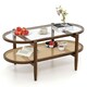 image 1 of COSTWAY 2-Tier Coffee Table Rattan Center Cocktail Tea Table Brown