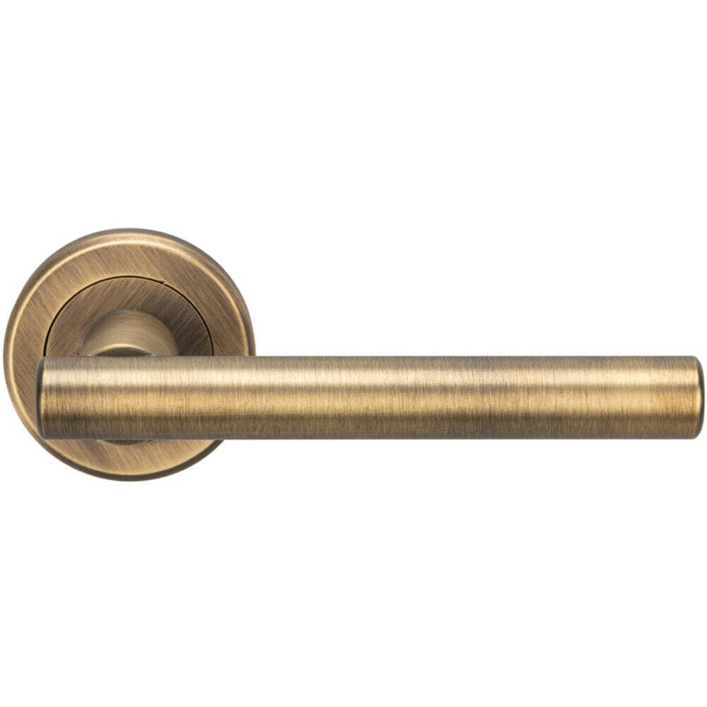 Loops PAIR Straight T Bar Handle on Round Rose Concealed Fix Antique Brass in Metallics
