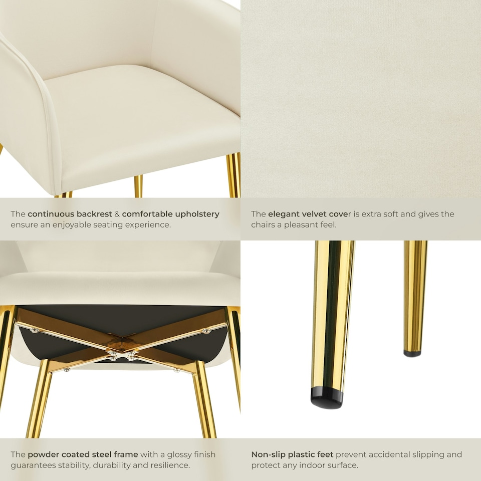 image 1 of Dining Chair Avane - velvet look, padded armchair, high backrest and high armrests - Set of 4 Cream | Beige