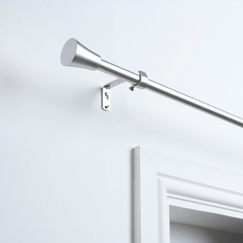 image 1 of OHS Extendable Metal Finial Trumpet Ends Wall Mounted Rod Fittings Curtain Pole - Silver Silver